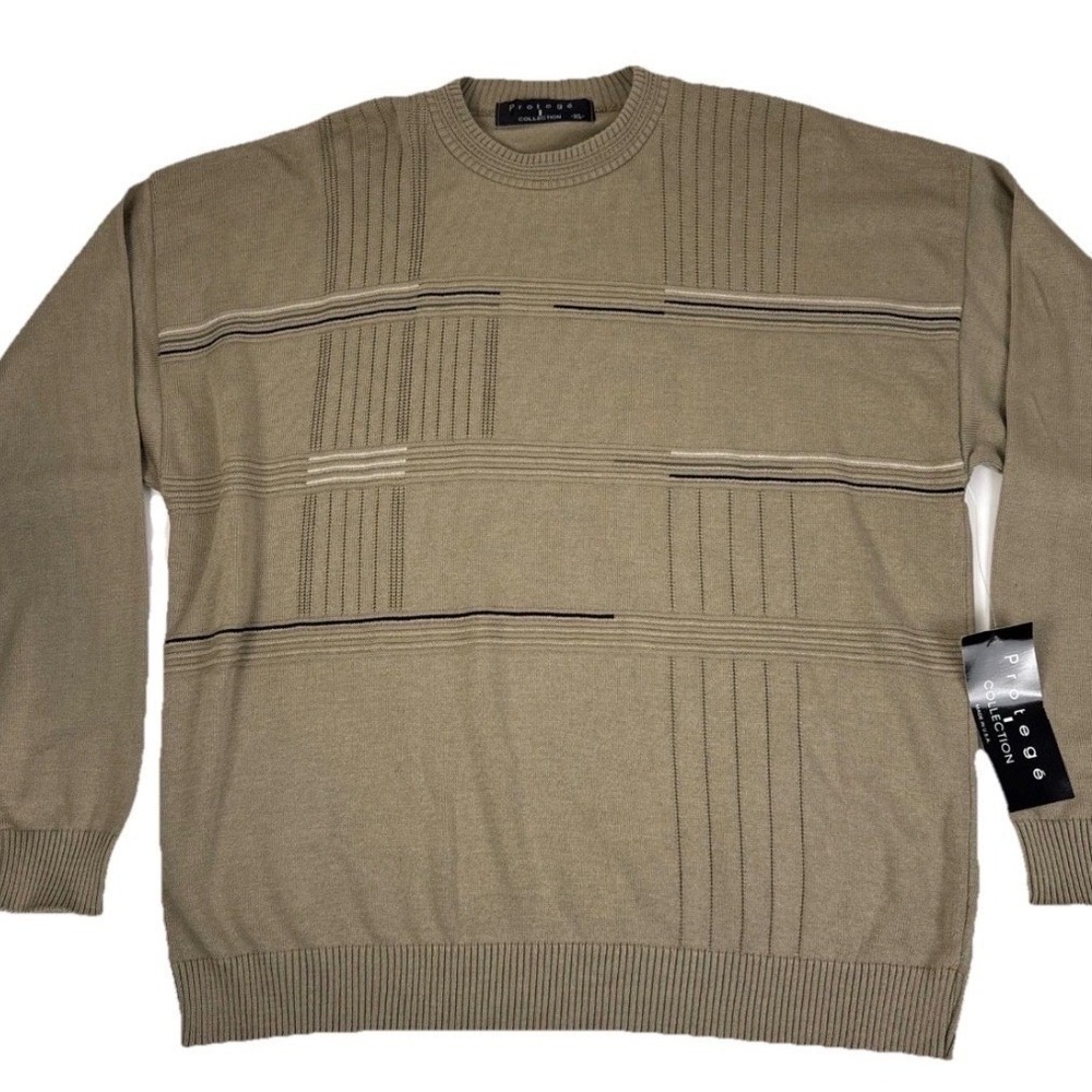 Vintage Protege Collection Sweater Men XL Tan Geometric Knit Acrylic Crewneck LS